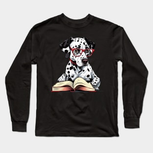 Funny Geek Dalmatian Dog Reading A Book Long Sleeve T-Shirt